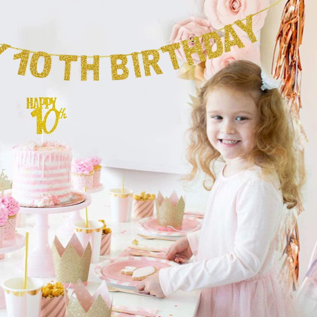 10th Birthday Decorations for Girls Rose Gold Double Digits 10 Foil Balloons Banner Happy 10th Birthday Banner and Cake Topper Set for 10th Girls' Birthday Party Decor - Walmart.com